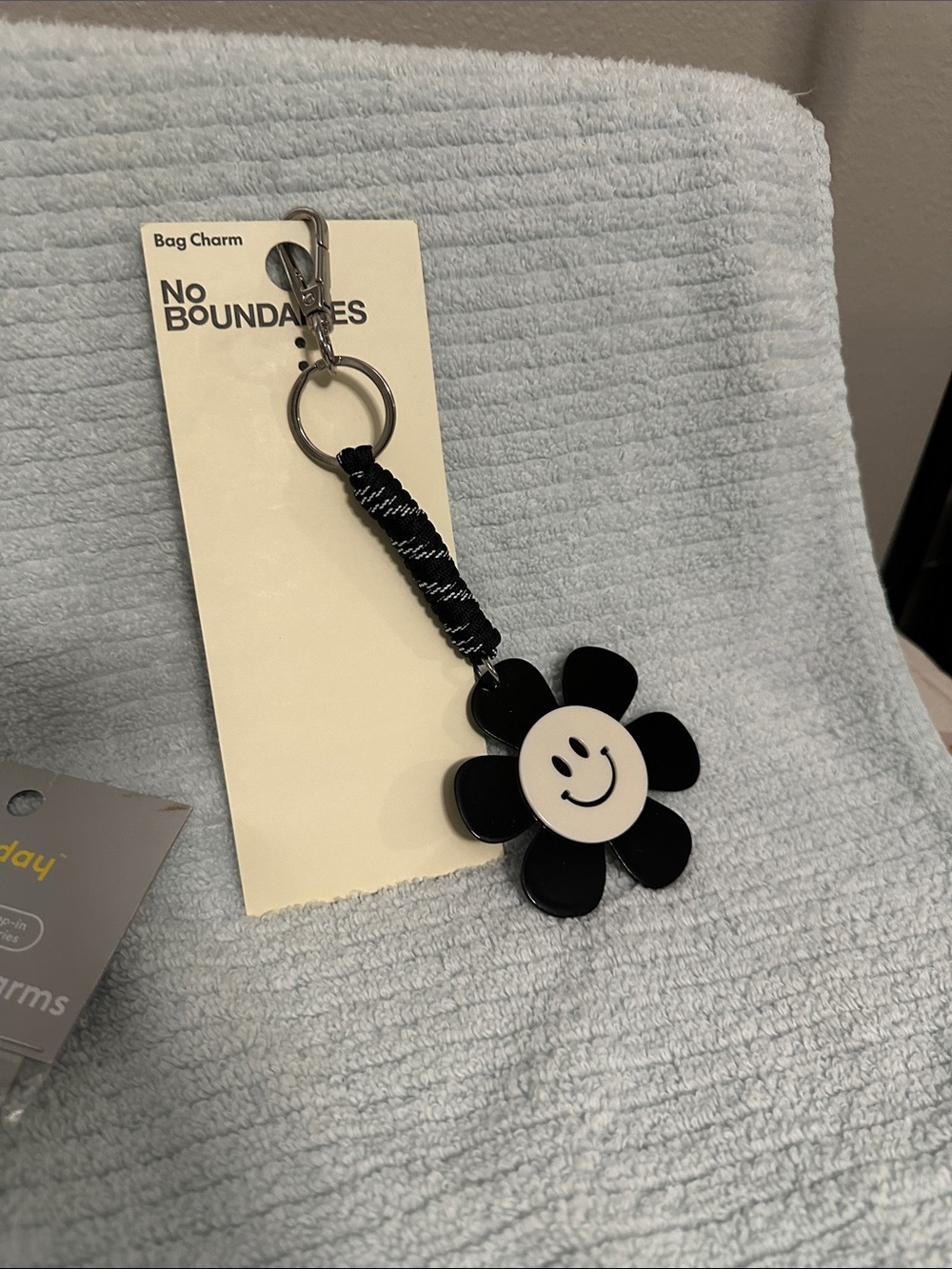No Boundaries Black and White Smiley Flower Bag Charm NWT